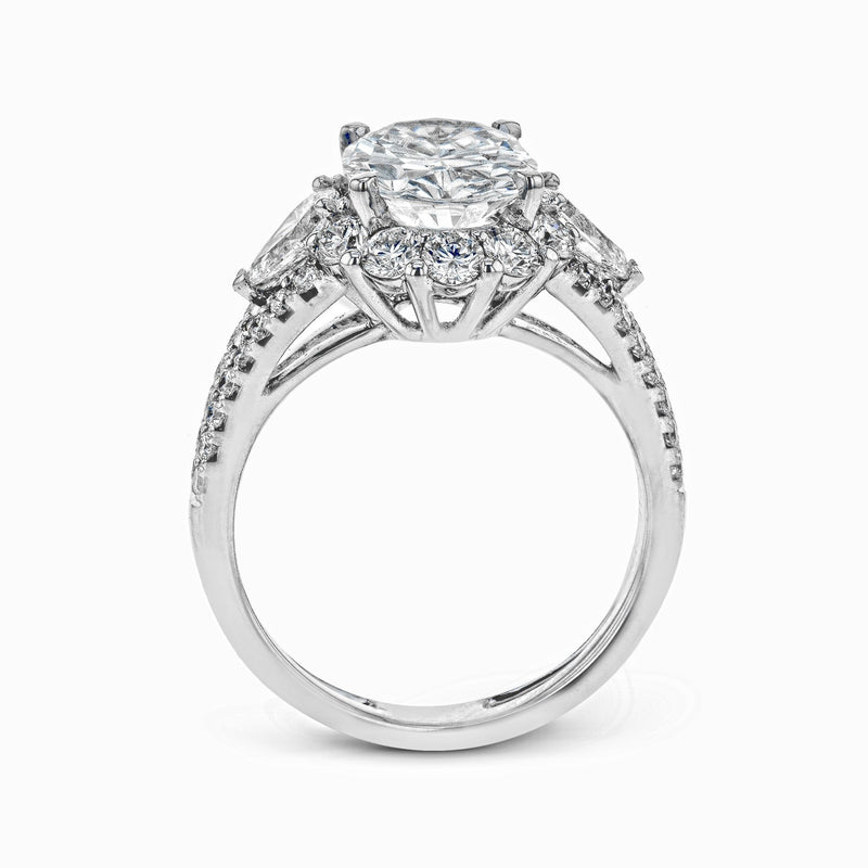 Oval - Cut Three - stone Halo Engagement Ring In 18k Gold With Diamonds - Simon G. Jewelry