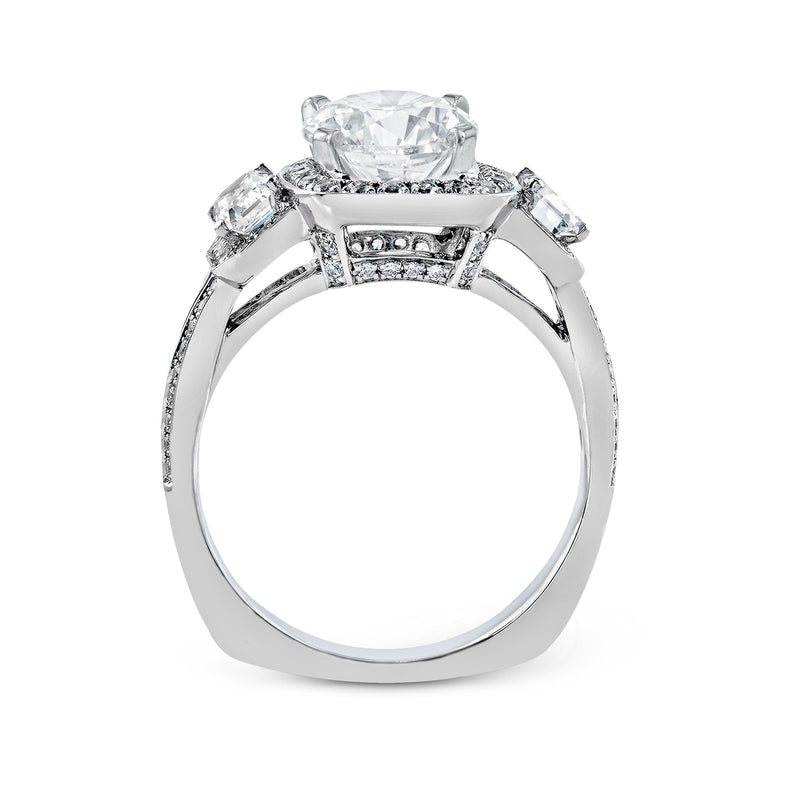 Oval - Cut Three - Stone Halo Engagement Ring In 18k Gold With Diamonds - Simon G. Jewelry