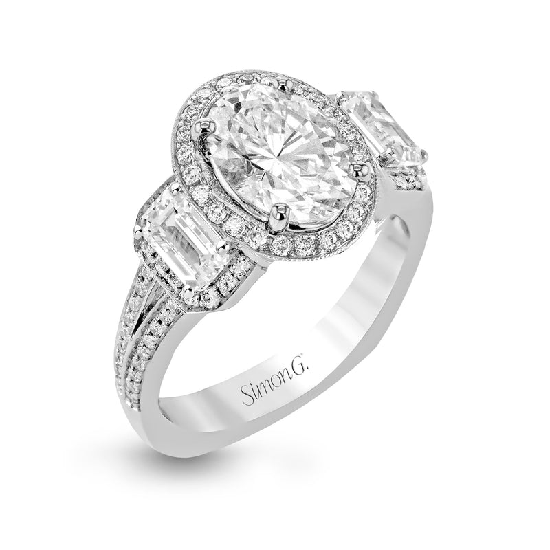 Oval - Cut Three - Stone Halo Engagement Ring In 18k Gold With Diamonds - Simon G. Jewelry