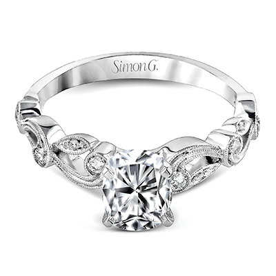 Oval - cut Trellis Engagement Ring & Matching Wedding Band in 18k Gold with Diamonds - Simon G. Jewelry