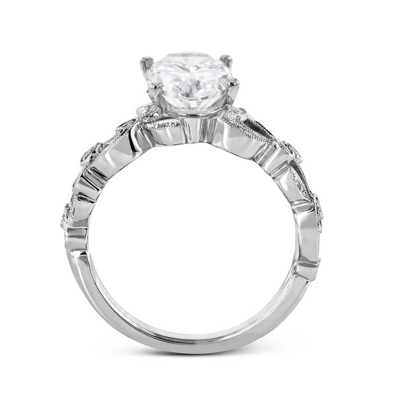 Oval - cut Trellis Engagement Ring & Matching Wedding Band in 18k Gold with Diamonds - Simon G. Jewelry