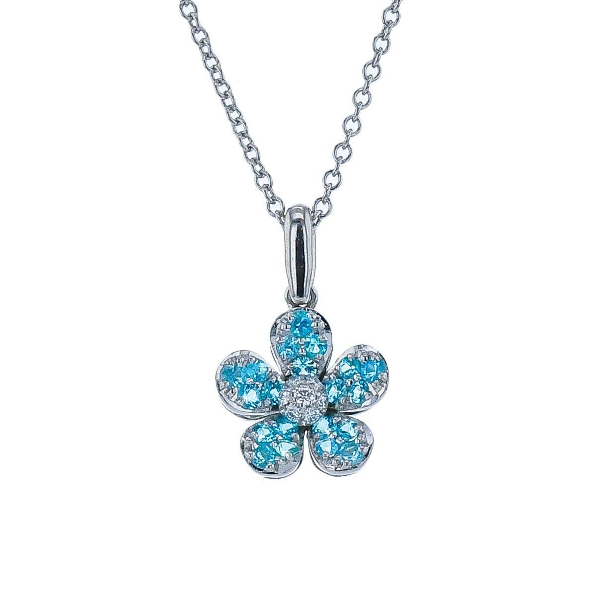 Paraiba Color Flower Pendant in 18k Gold with Diamonds - Simon G. Jewelry