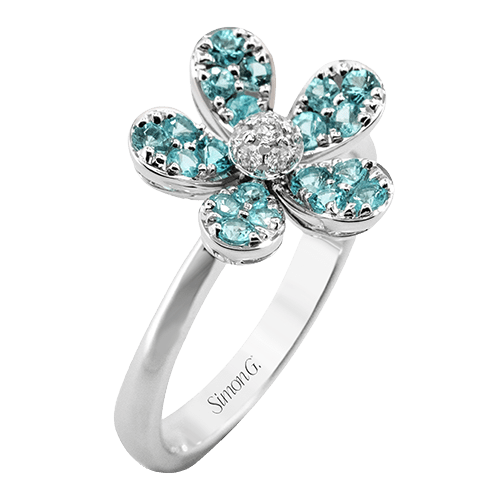 Paraiba Tourmaline Flower Fashion Ring in 18k Gold with Diamonds - Simon G. Jewelry