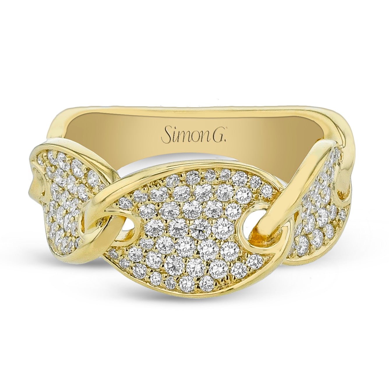 Pavé Link Ring in 18k Gold with Diamonds - Simon G. Jewelry