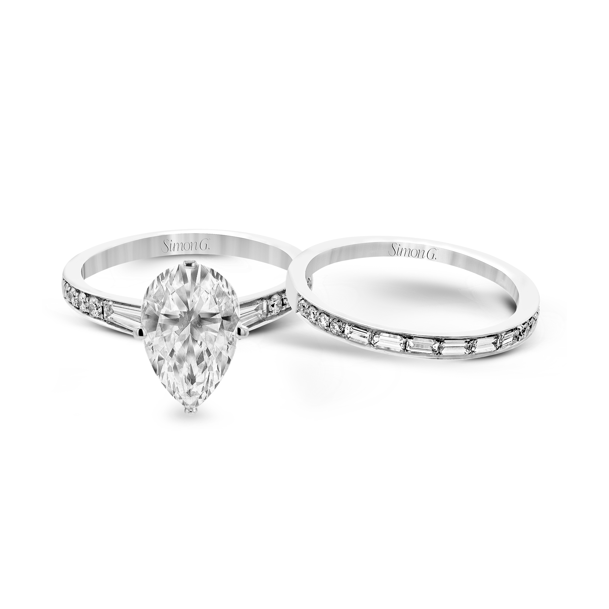 Pear - cut Engagement Ring & Matching Wedding Band in 18k Gold with Diamonds - Simon G. Jewelry