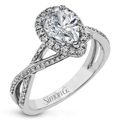 Pear - Cut Halo Criss - Cross Engagement Ring In 18k Gold With Diamonds - Simon G. Jewelry