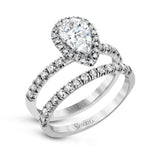 Pear - cut Halo Engagement Ring & Matching Wedding Band in 18K Gold with Diamonds - Simon G. Jewelry