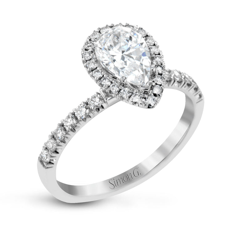 Pear - cut Halo Engagement Ring & Matching Wedding Band in 18K Gold with Diamonds - Simon G. Jewelry