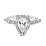 Pear - cut Halo Engagement Ring & Matching Wedding Band in 18K Gold with Diamonds - Simon G. Jewelry