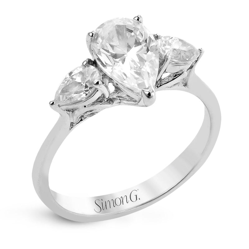 Pear - cut Three - stone Engagement Ring in 18k Gold with Diamonds - Simon G. Jewelry