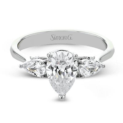 Pear - cut Three - stone Engagement Ring in 18k Gold with Diamonds - Simon G. Jewelry