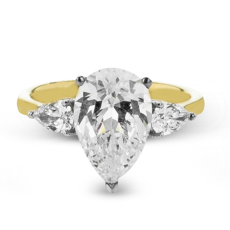 Pear - cut Three - stone Engagement Ring in 18k Gold with Diamonds - Simon G. Jewelry