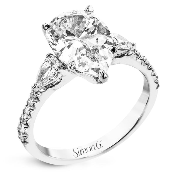 Pear - cut Three - stone Engagement Ring in 18k Gold with Diamonds - Simon G. Jewelry