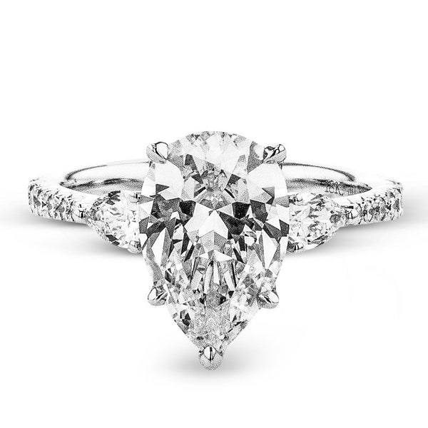 Pear - cut Three - stone Engagement Ring in 18k Gold with Diamonds - Simon G. Jewelry