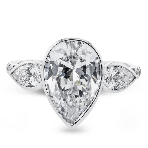 Pear - cut Three - stone Engagement Ring in 18k Gold with Diamonds - Simon G. Jewelry