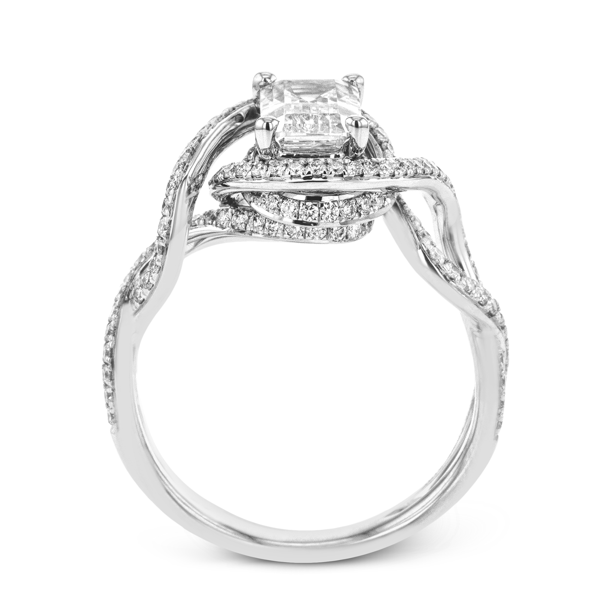 Princess - Cut Criss - Cross Engagement Ring In 18k Gold With Diamonds - Simon G. Jewelry