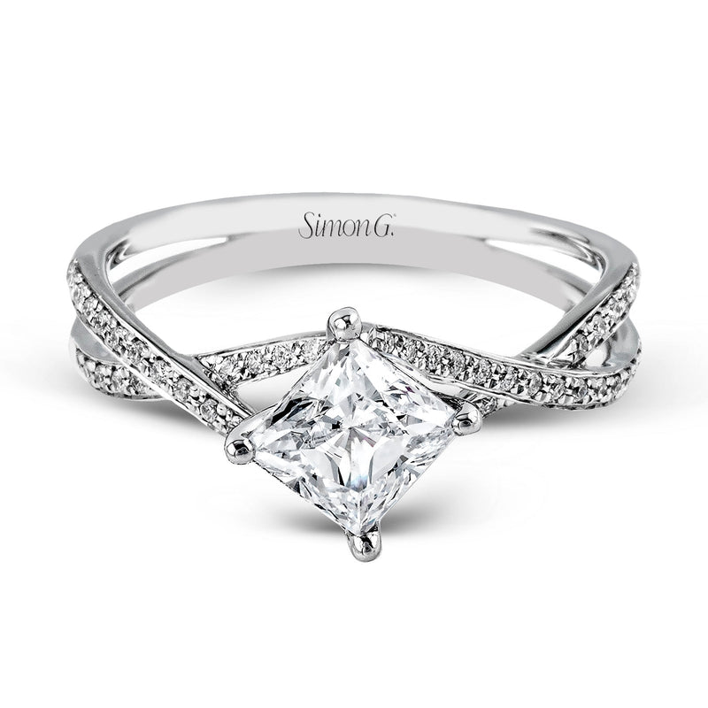 Princess - cut Criss - cross Engagement Ring in 18k Gold with Diamonds - Simon G. Jewelry