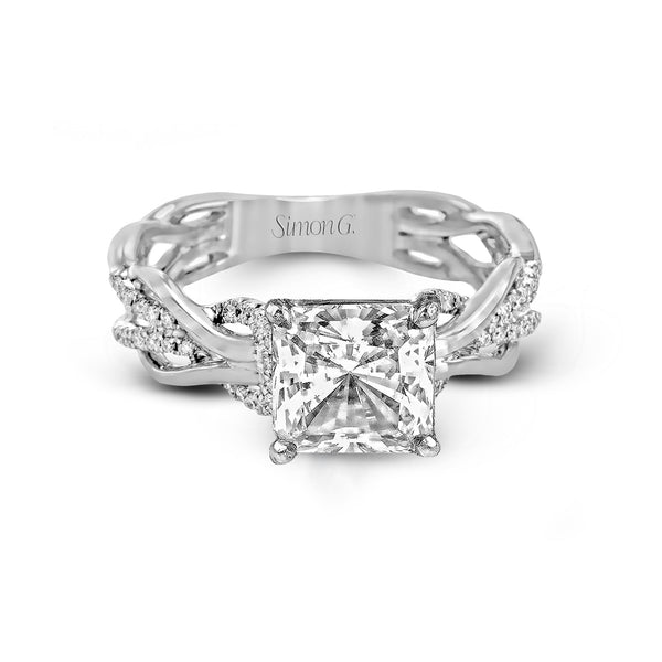 Princess - Cut Criss - Cross Engagement Ring In 18k Gold With Diamonds - Simon G. Jewelry