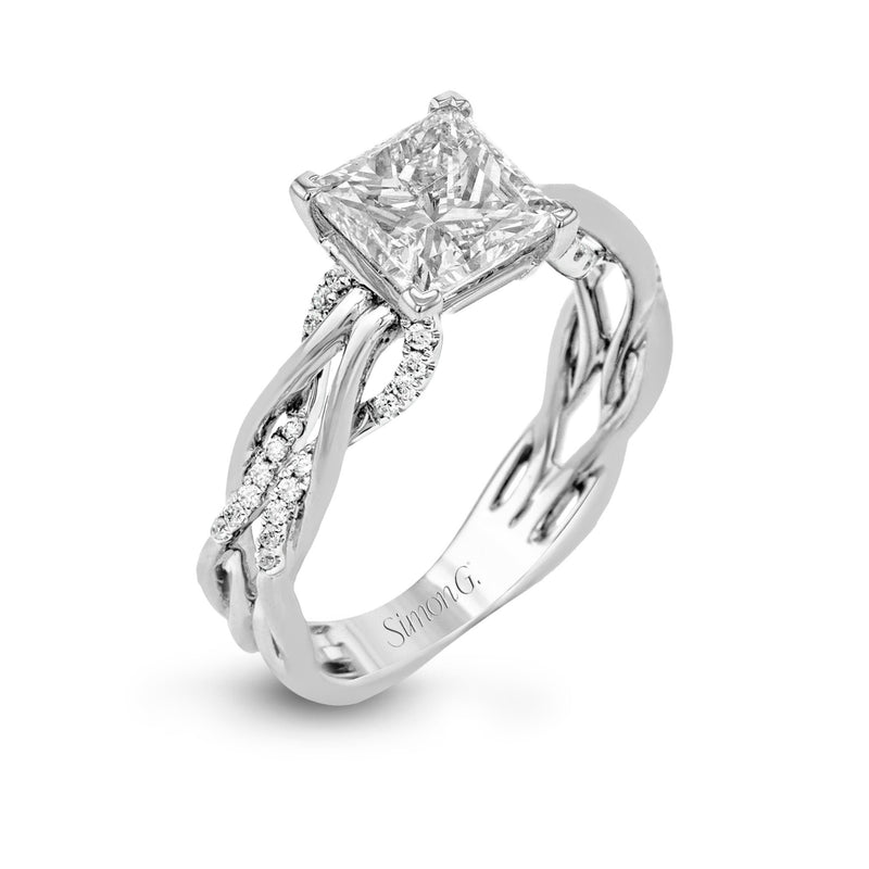 Princess - Cut Criss - Cross Engagement Ring In 18k Gold With Diamonds - Simon G. Jewelry