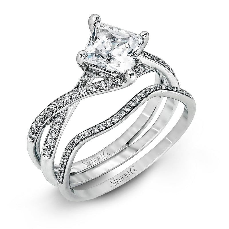 Princess - cut Criss - cross Engagement Ring & Matching Wedding Band in 18k Gold with Diamonds - Simon G. Jewelry