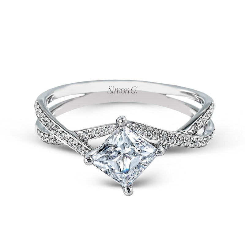 Princess - cut Criss - cross Engagement Ring & Matching Wedding Band in 18k Gold with Diamonds - Simon G. Jewelry