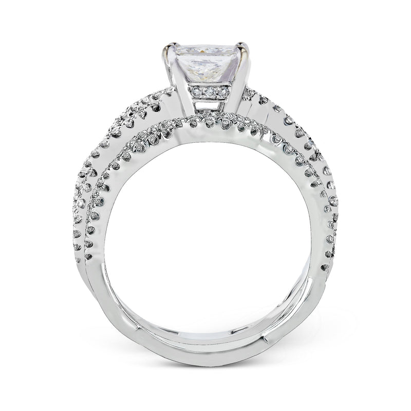 Princess - cut Criss - cross Engagement Ring & Matching Wedding Band in 18k Gold with Diamonds - Simon G. Jewelry