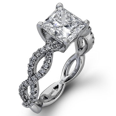 Princess - cut Criss - cross Engagement Ring & Matching Wedding Band in 18k Gold with Diamonds - Simon G. Jewelry