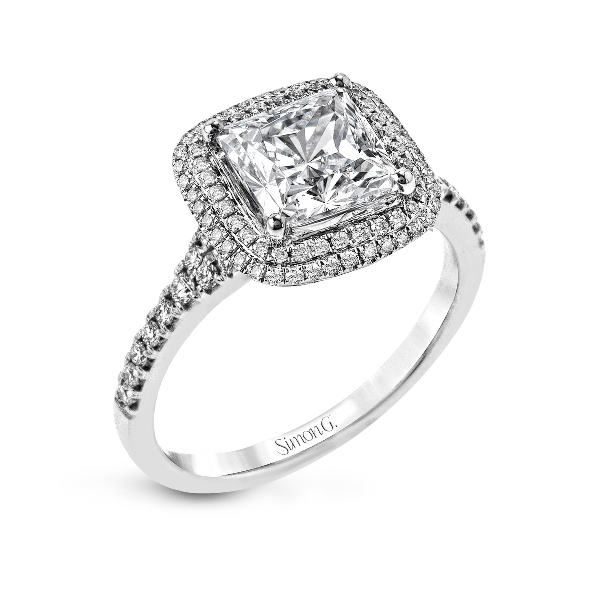 Princess-Cut Double-Halo Engagement Ring In 18k Gold With Diamonds ...