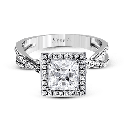 Princess - Cut Halo Criss - Cross Engagement Ring In 18k With Diamonds - Simon G. Jewelry