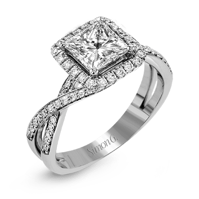 Princess - Cut Halo Criss - Cross Engagement Ring In 18k With Diamonds - Simon G. Jewelry