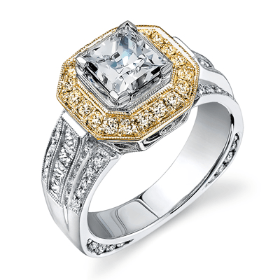 Princess - cut Halo Engagement Ring in 18k Gold with Diamonds - Simon G. Jewelry