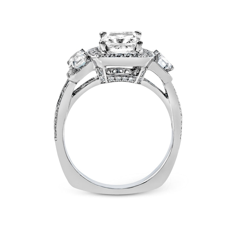 Princess - Cut Three - Stone Halo Engagement Ring In 18k Gold With Diamonds - Simon G. Jewelry