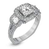 Princess - Cut Three - Stone Halo Engagement Ring In 18k Gold With Diamonds - Simon G. Jewelry