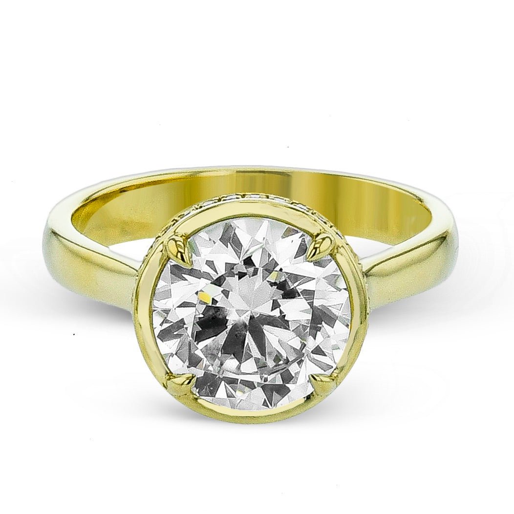 Round - cut Bezel Engagement Ring in 18k Gold with Diamonds - Simon G. Jewelry