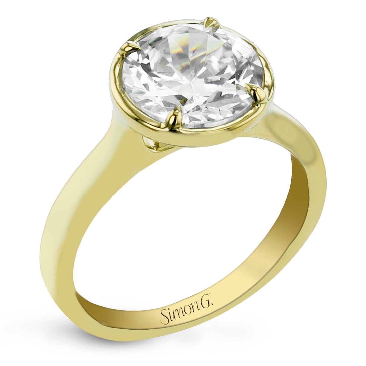 Round - cut Bezel - Prong Engagement Ring in 18k Gold - Simon G. Jewelry