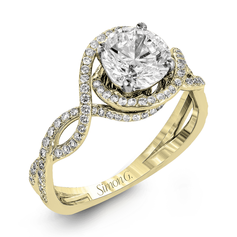 Round - Cut Criss - Cross Engagement Ring In 18k Gold With Diamonds - Simon G. Jewelry