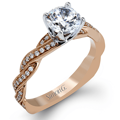 ROUND - CUT CRISS - CROSS ENGAGEMENT RING IN 18K GOLD WITH DIAMONDS - Simon G. Jewelry