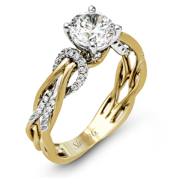 Round - Cut Criss - Cross Engagement Ring In 18k Gold With Diamonds - Simon G. Jewelry