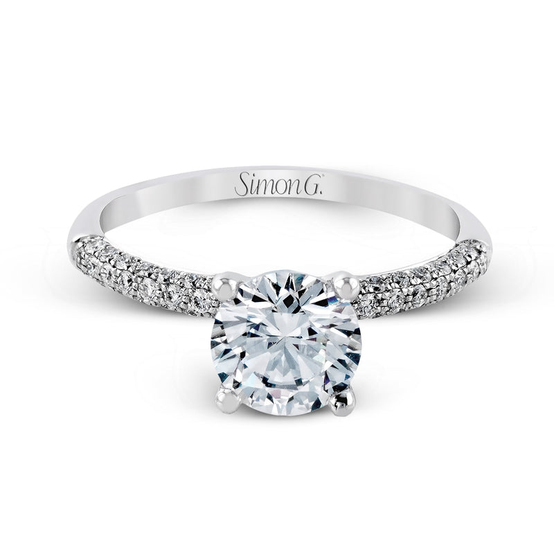 Round - cut Criss - cross Engagement Ring & Matching Wedding Set in 18k Gold with Diamonds - Simon G. Jewelry