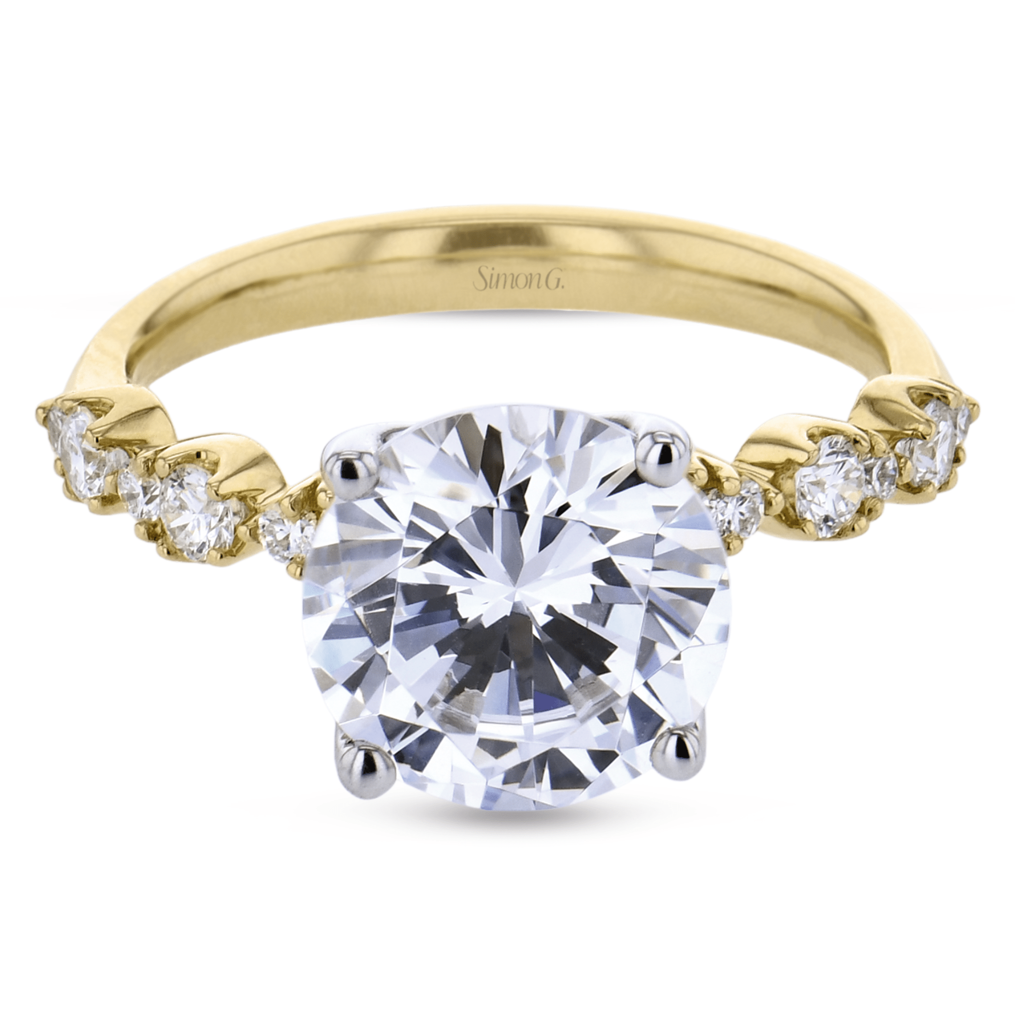 Round-cut Diamond Tulip Engagement Ring in 18k Gold - Simon G. Jewelry