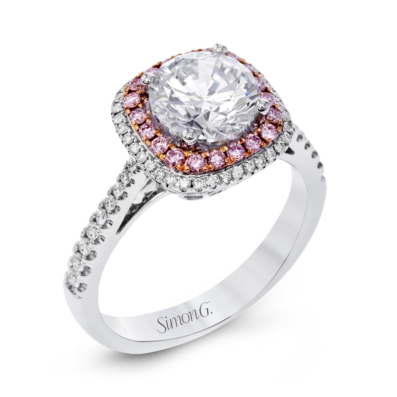 Round - cut Double Halo Engagement Ring in 18k Gold with Diamonds - Simon G. Jewelry