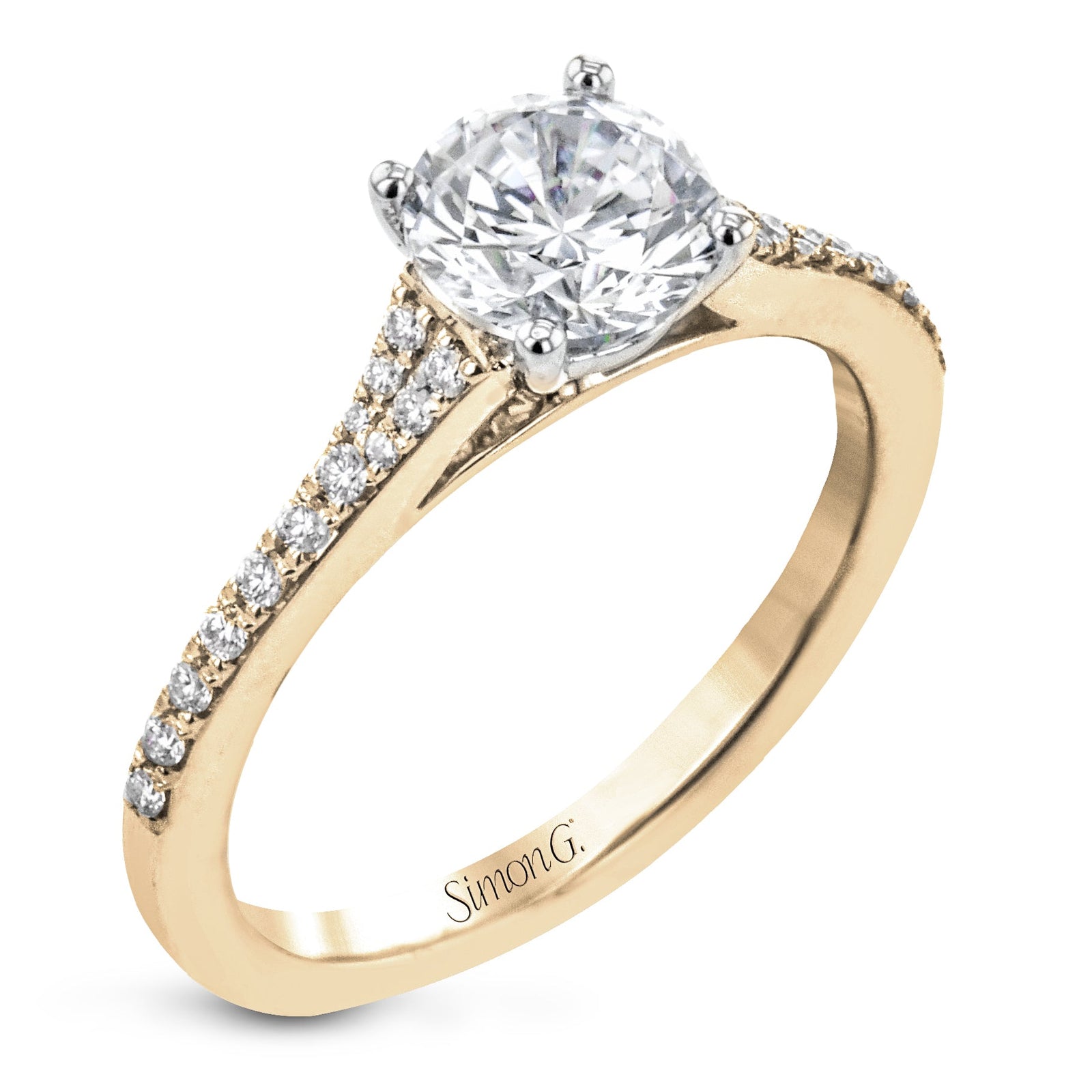 Round Cut Engagement Ring In 18k Gold With Diamonds Simon G. Jewelry