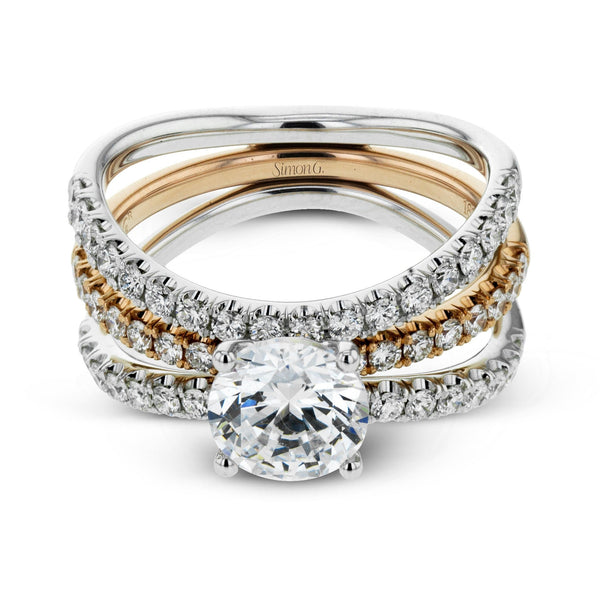 Round - cut Engagement Ring & Matching Wedding Band in 18k Gold with Diamonds - Simon G. Jewelry