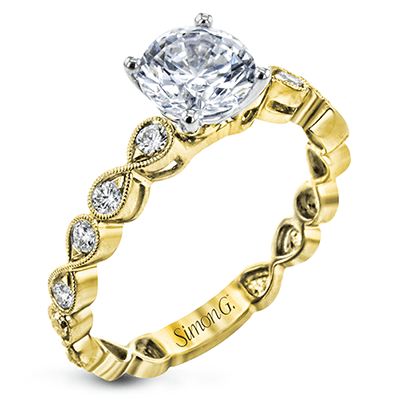 Round - cut Engagement Ring & Matching Wedding Band in 18k Gold with Diamonds - Simon G. Jewelry