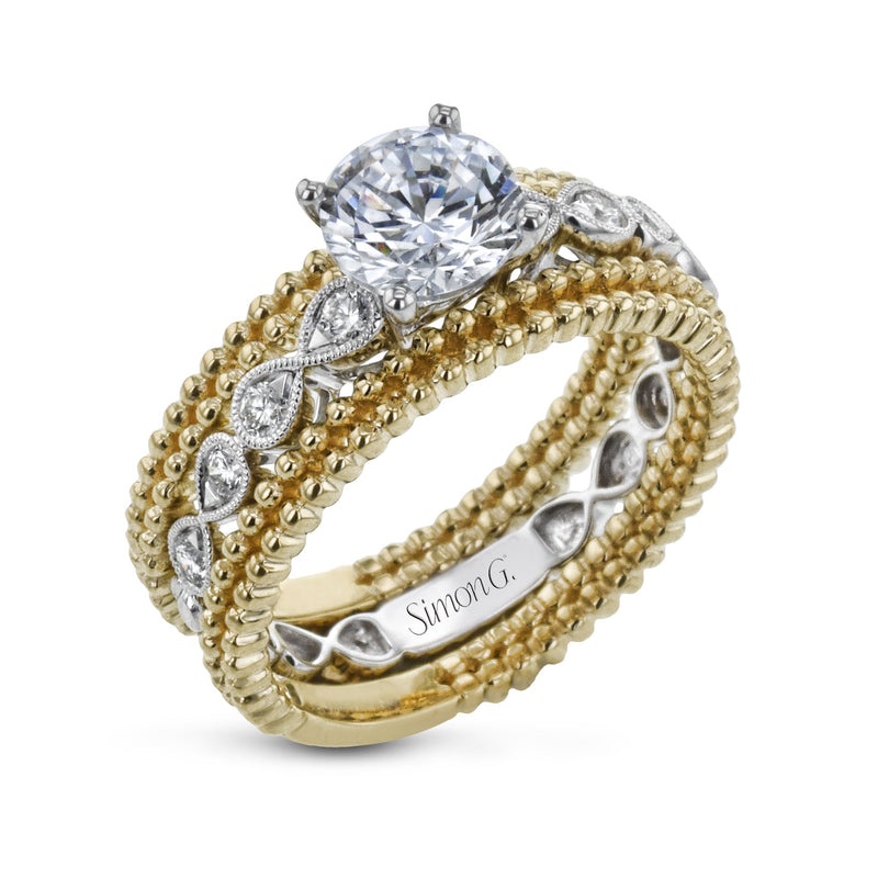 Round - cut Engagement Ring & Matching Wedding Band in 18k Gold with Diamonds - Simon G. Jewelry