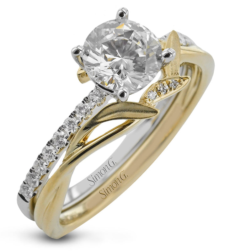 Round-cut Engagement Ring & Matching Wedding Band in 18k Gold with Diamonds Round-cut Engagement Ring & Matching Wedding Band in 18k Gold with Diamonds