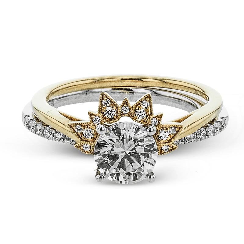 Round - cut Engagement Ring & Matching Wedding Band in 18k Gold with Diamonds - Simon G. Jewelry