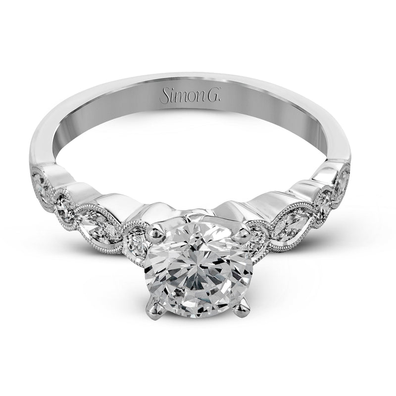 Round - cut Engagement Ring & Matching Wedding Band in 18k Gold with Diamonds - Simon G. Jewelry