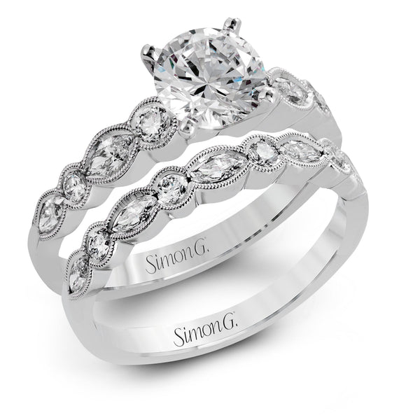 Round - cut Engagement Ring & Matching Wedding Band in 18k Gold with Diamonds - Simon G. Jewelry