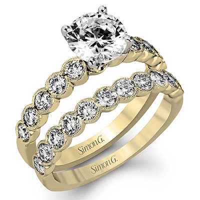 Round - cut Engagement Ring & Matching Wedding Band in 18k Gold with Diamonds - Simon G. Jewelry